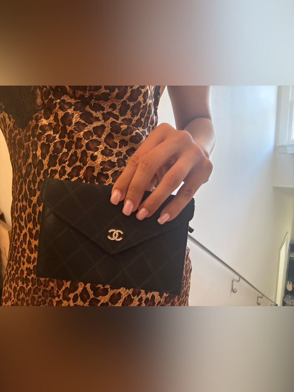 Authentic CHANEL Black Satin Quilted Clutch with Gold Logo - Picture 13 of 13